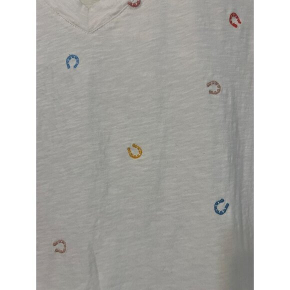 Loft Sz L Horseshoe Motif Embroidered V Neck T Shirt Multicolor Embroidery - Picture 2 of 6